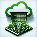 High resolution image of green binary data spewing from a cloud into a Microsoft Excel icon
